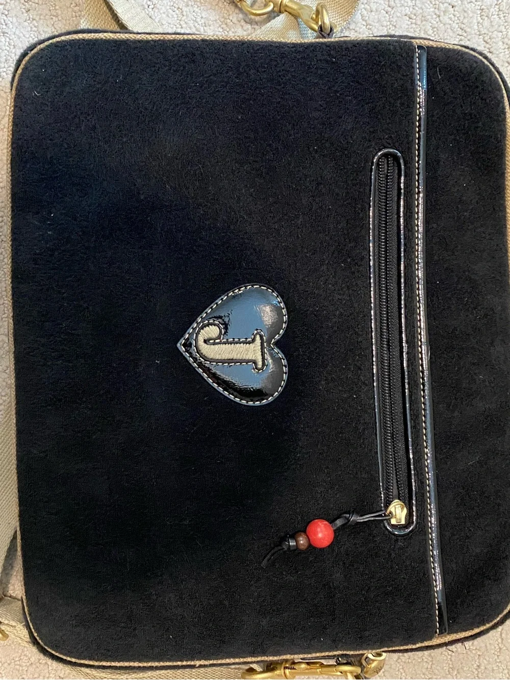 Juicy Couture Black Terrycloth Laptop Bag with Strawberry Patch